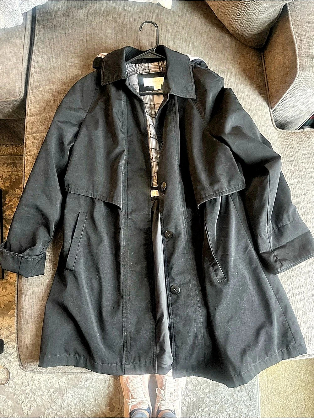 Liz Claiborne Black Plaid-Lined Trench Coat Like New